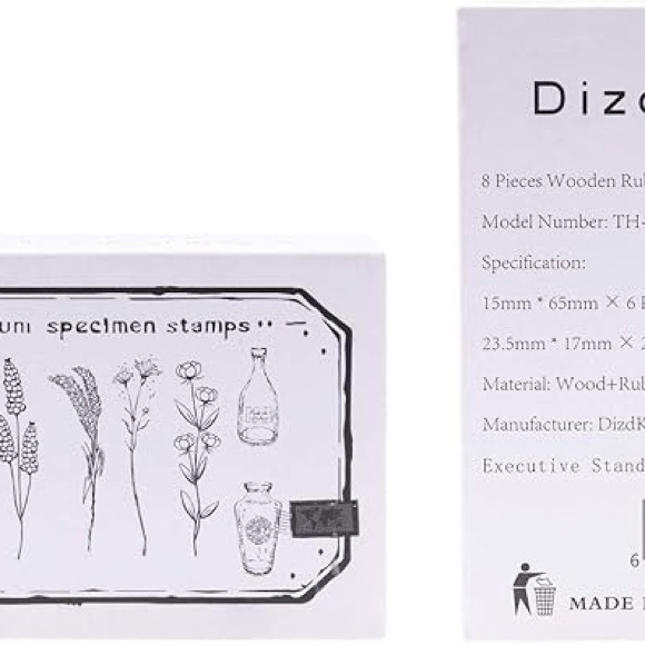 8-Piece Wooden Rubber Stamp Set – Vintage Plant & Flower Design for Crafts - Picture 6 of 7